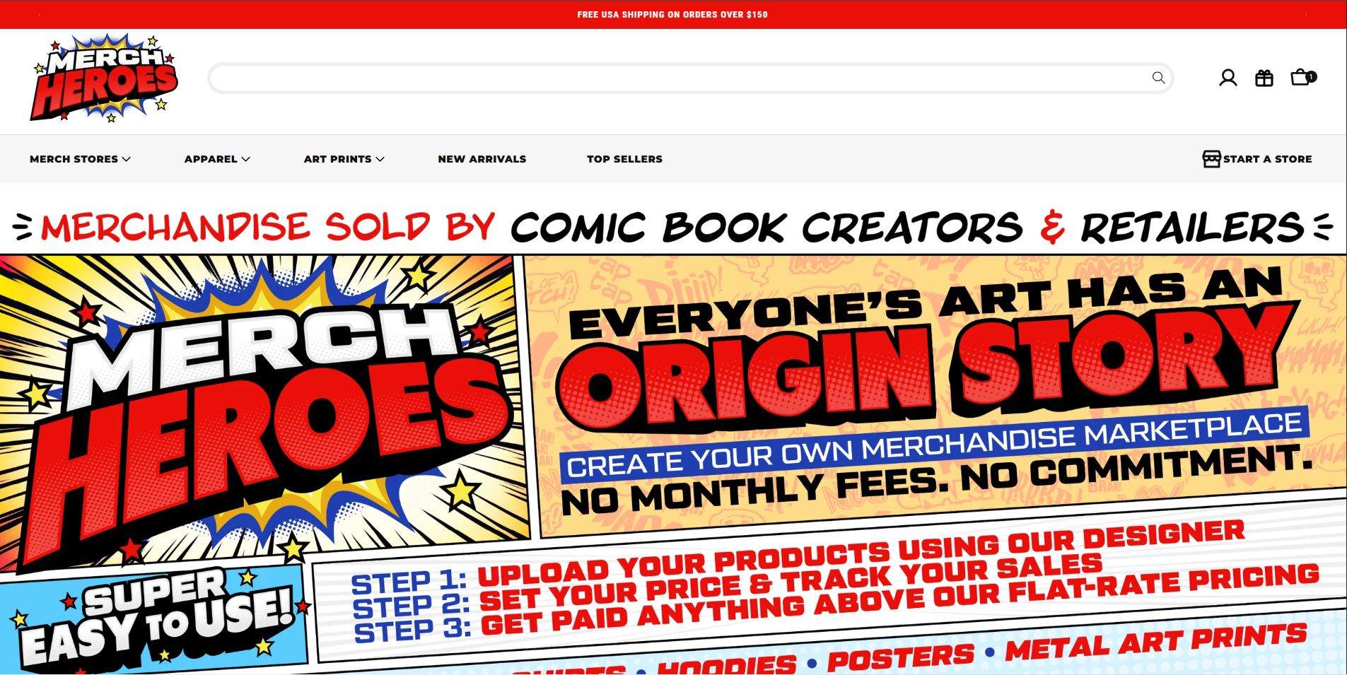 Screenshot of the Merch Heroes website
