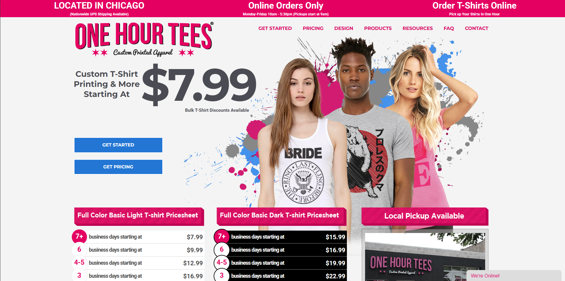 Screenshot of the One Hour Tees website